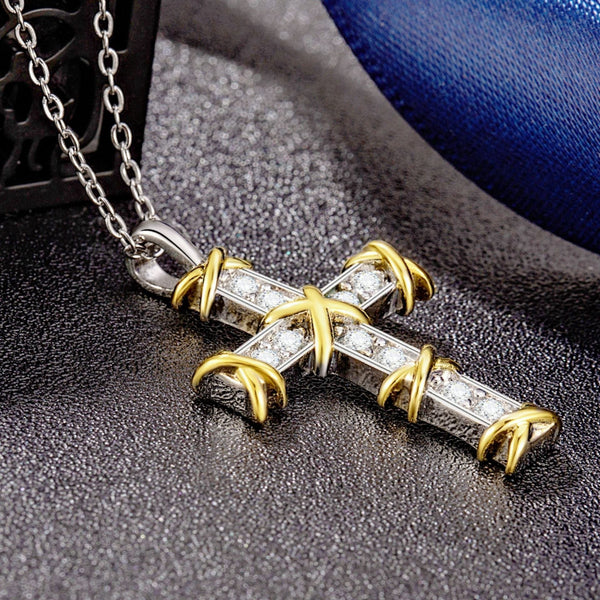 X Relief Cross Moissanite Necklace