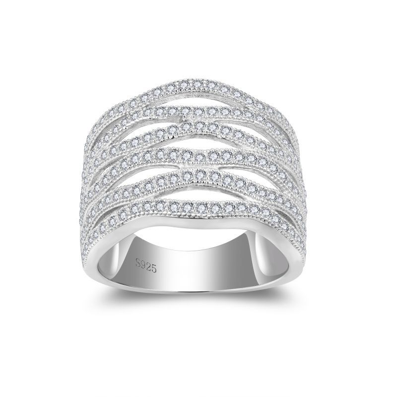 Wave Cutout Bead Edge Moissanite Wedding Band-VOOGME