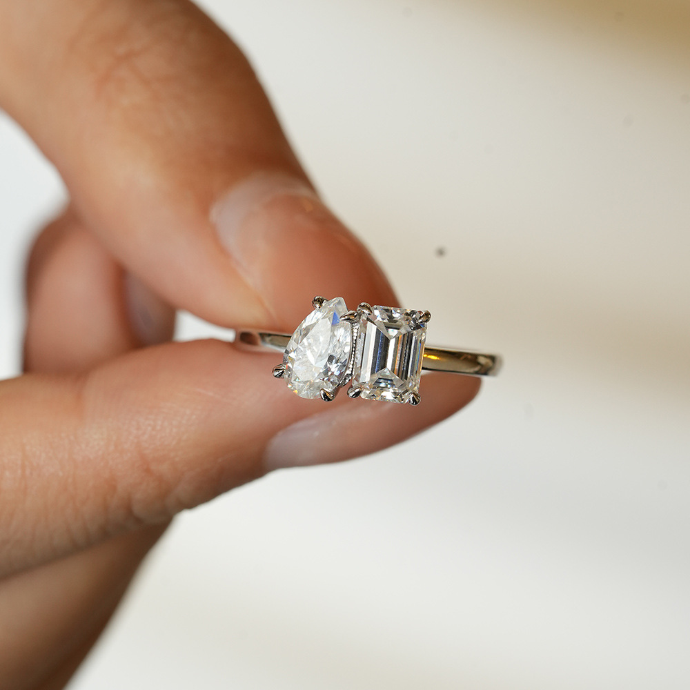 Toi Et Moi Emerald and Pear Engagement Ring