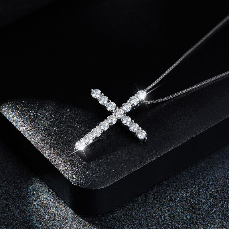 Cross Moissanite Pendant (Box Chain)-VOOGME