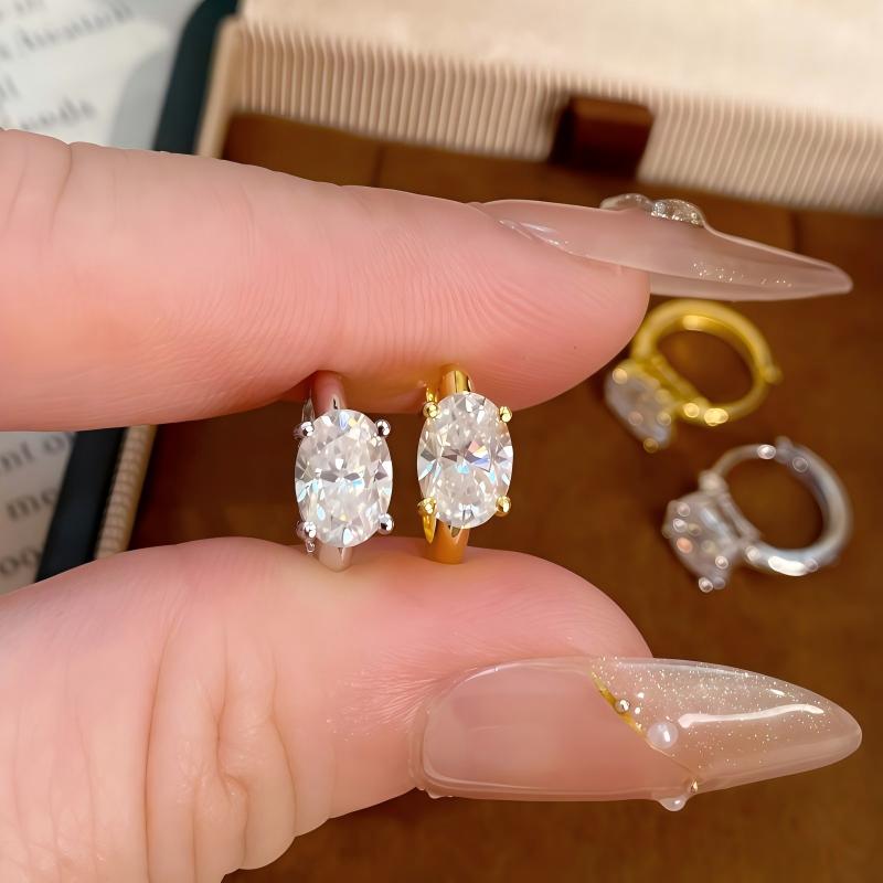 Four-Prong Oval Moissanite Hoop Earrings