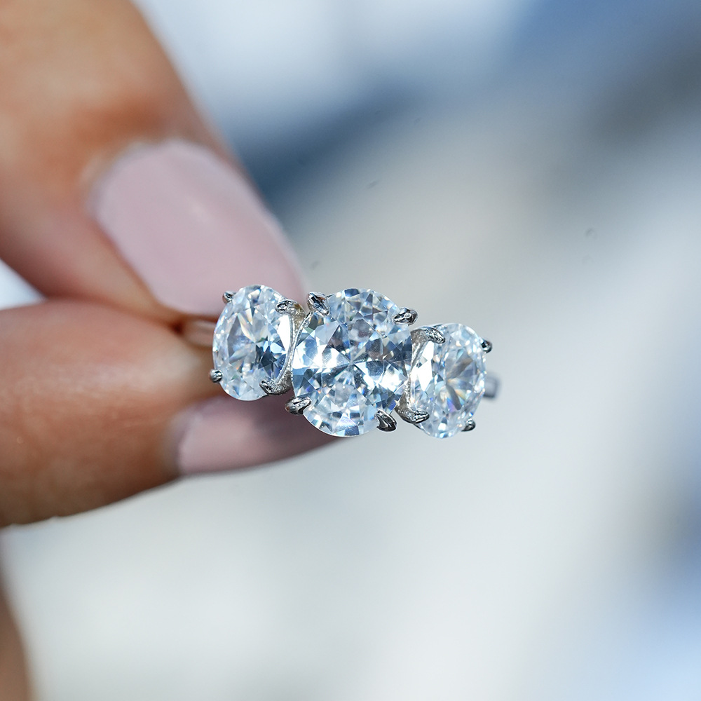 4CT Three-Stone Oval Moissanite Ring