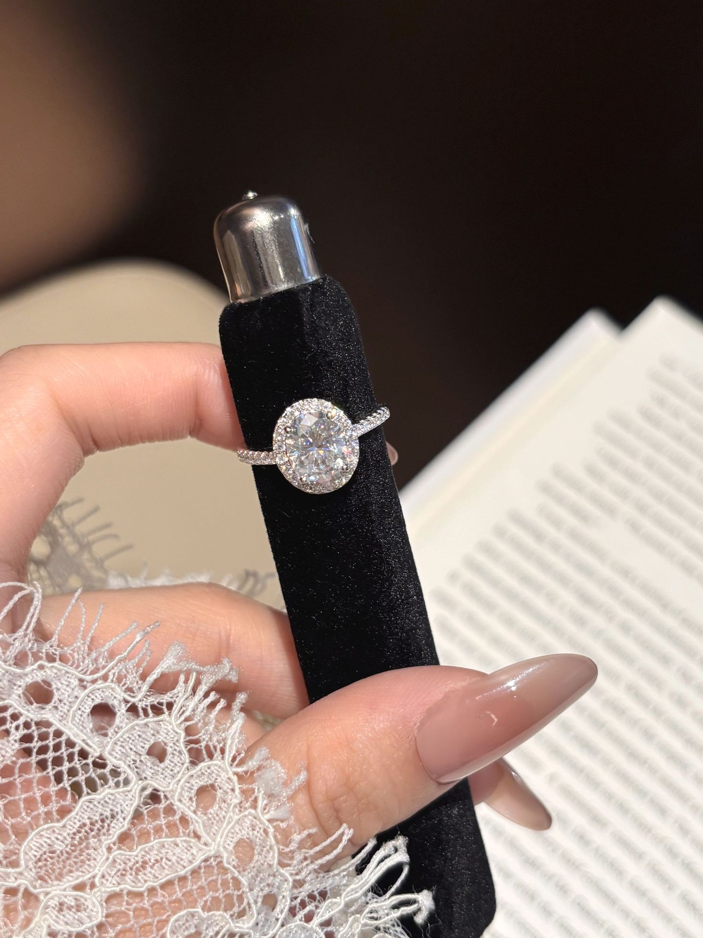 Oval Shape Halo Moissanite Ring