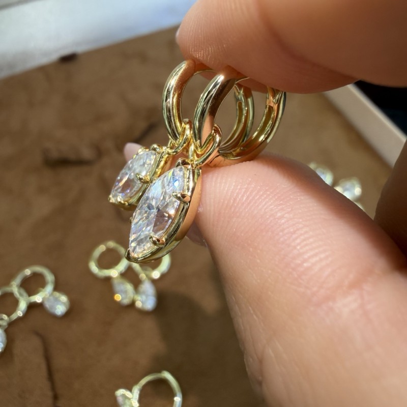 Marquise Bezel Illusion Hoop Moissanite Earrings