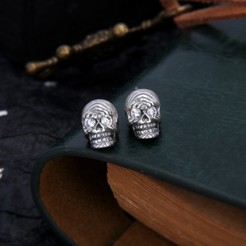 Vintage Skull Silver Stud Earrings
