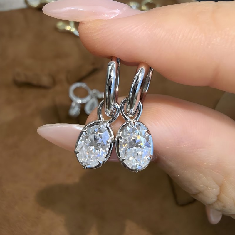 Oval Bezel Illusion Hoop Moissanite Earrings