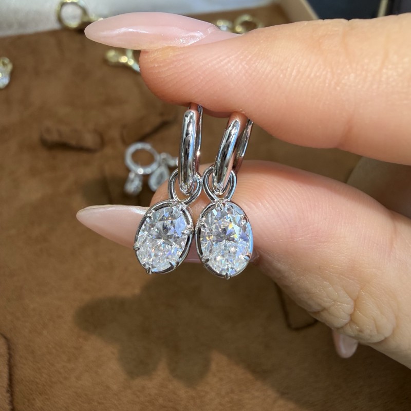 Oval Bezel Illusion Hoop Moissanite Earrings