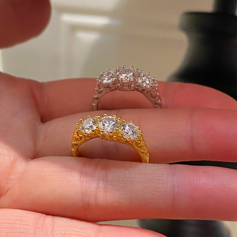 Vintage Three-Stone Moissanite Ring