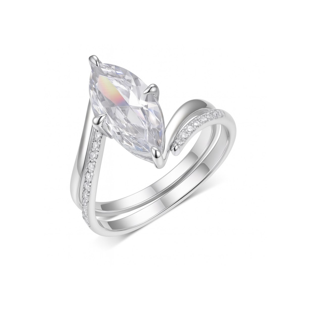 Criss-Cross Marquise Cut Moissanite Ring Set