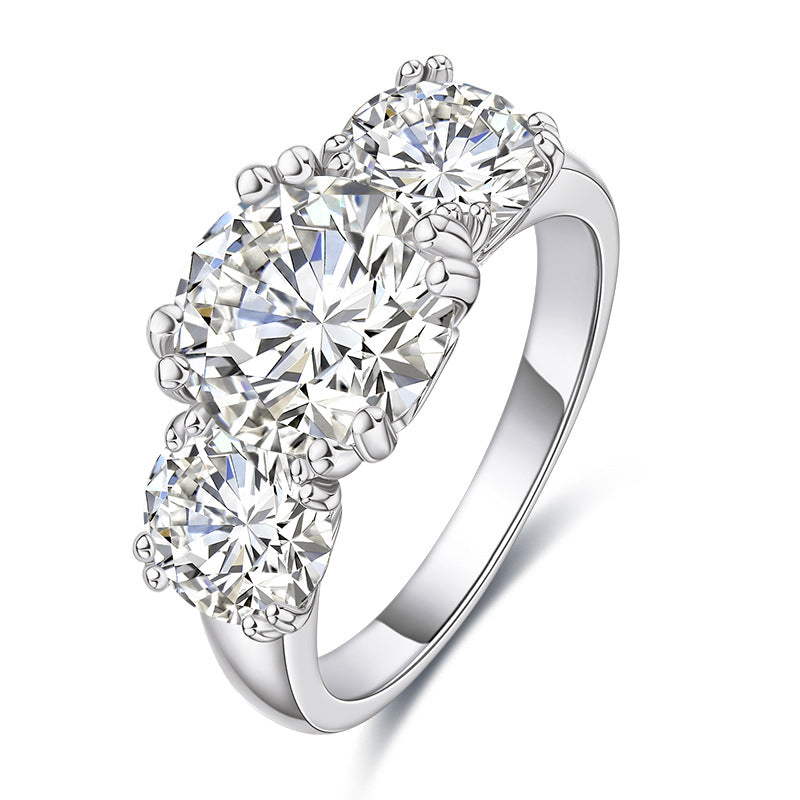 Double Claws Three Stones Moissanite Engagement Ring (5.0 ct. tw)-VOOGME