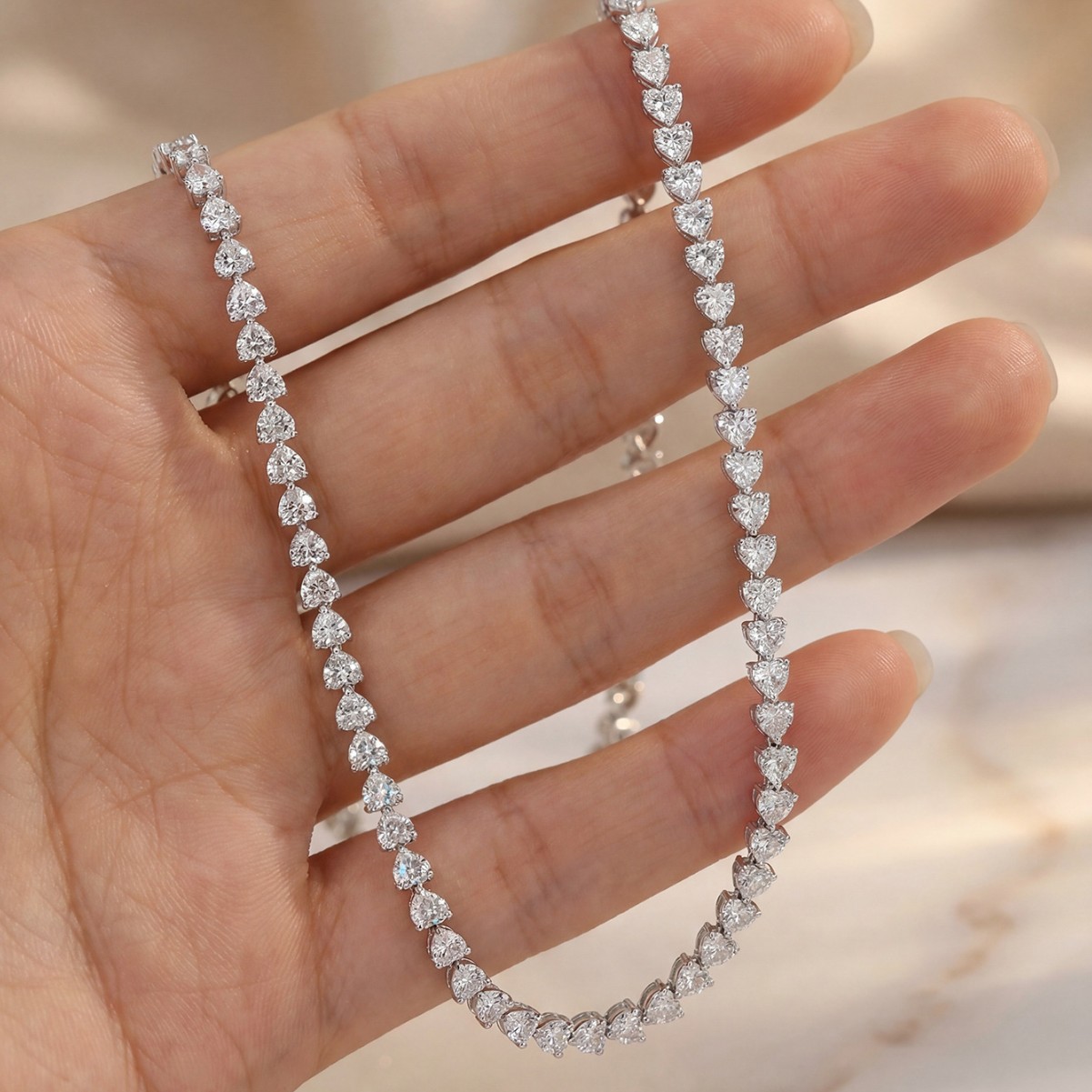 Heart Moissanite Tennis Necklace