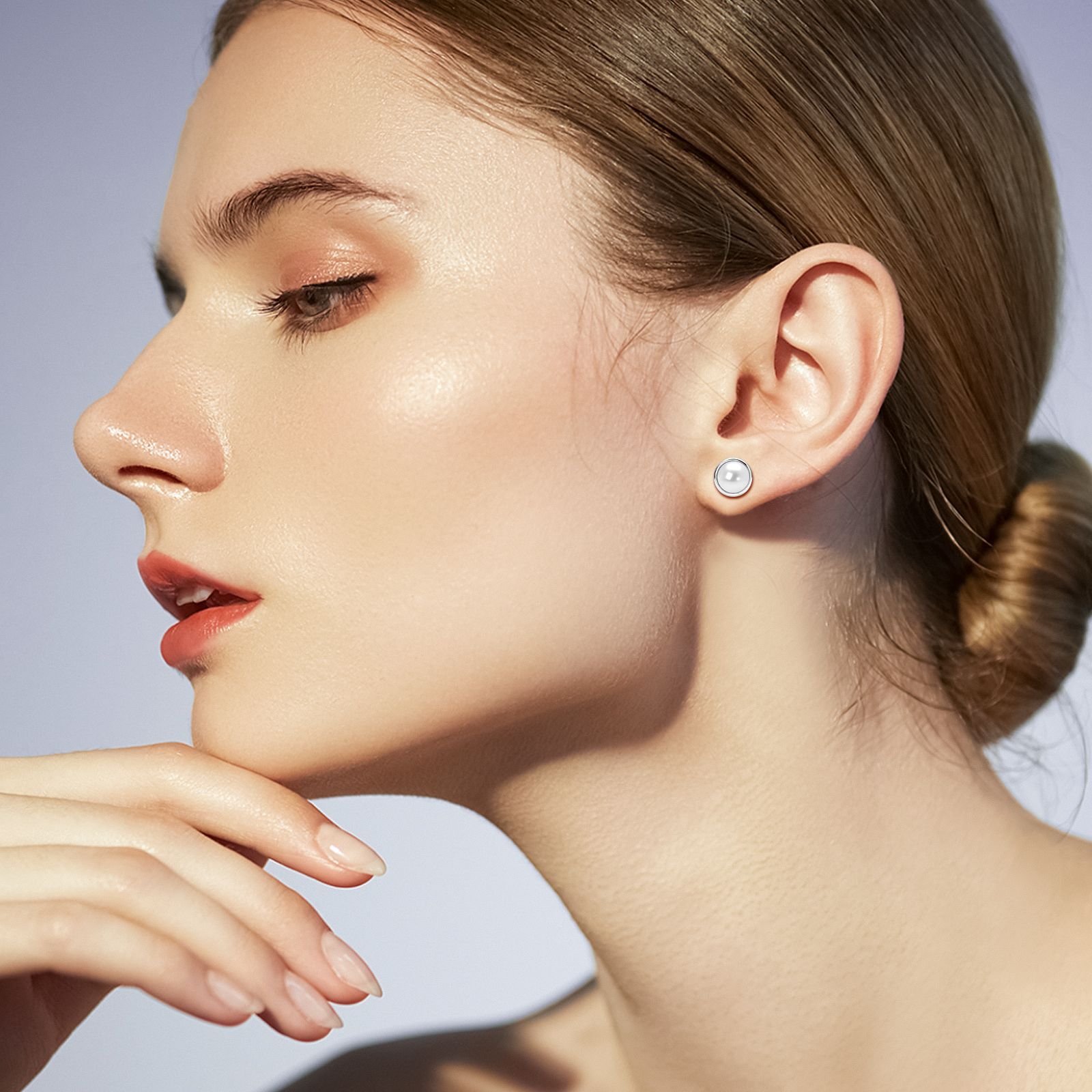 Bezel Freshwater Pearl Stud Earrings-VOOGME