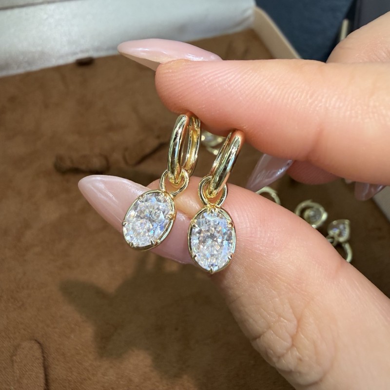 Oval Bezel Illusion Hoop Moissanite Earrings