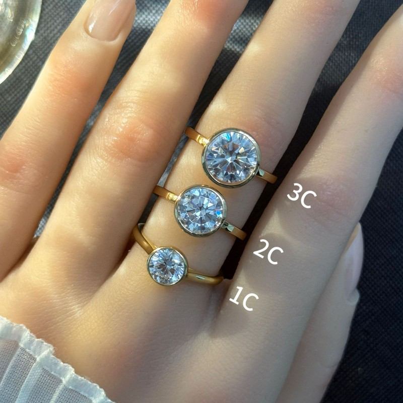 Round Cut Bezel Set Solitaire Moissanite Engagement Ring