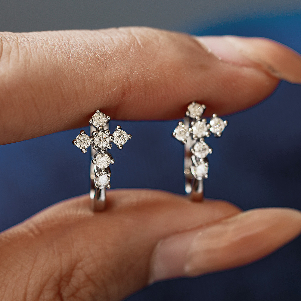 Cross Moissanite Hoop Earrings