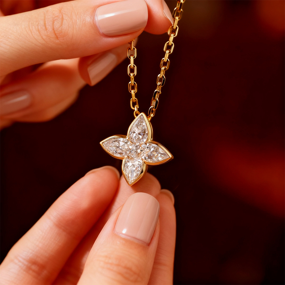 Fancy Clover Shaped Moissanite Necklace