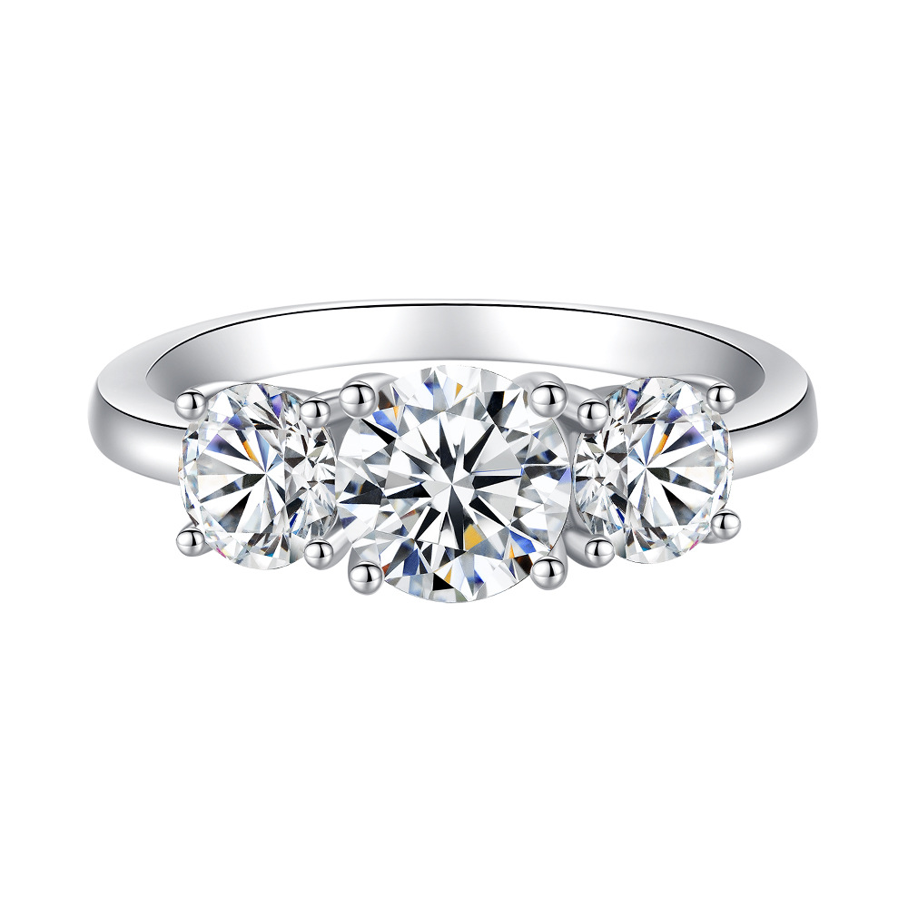 Three-Stone Four-Prong Moissanite Engagement Ring