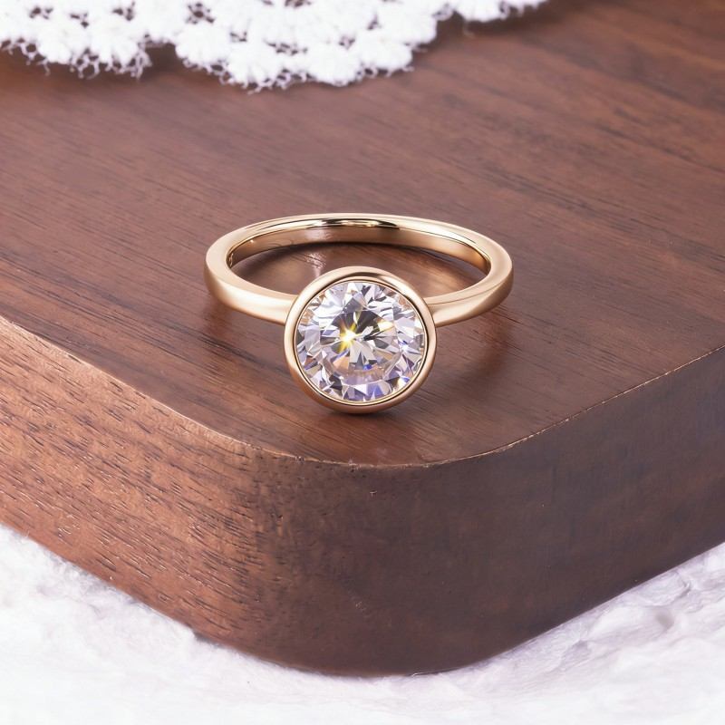 Round Cut Bezel Set Solitaire Moissanite Engagement Ring