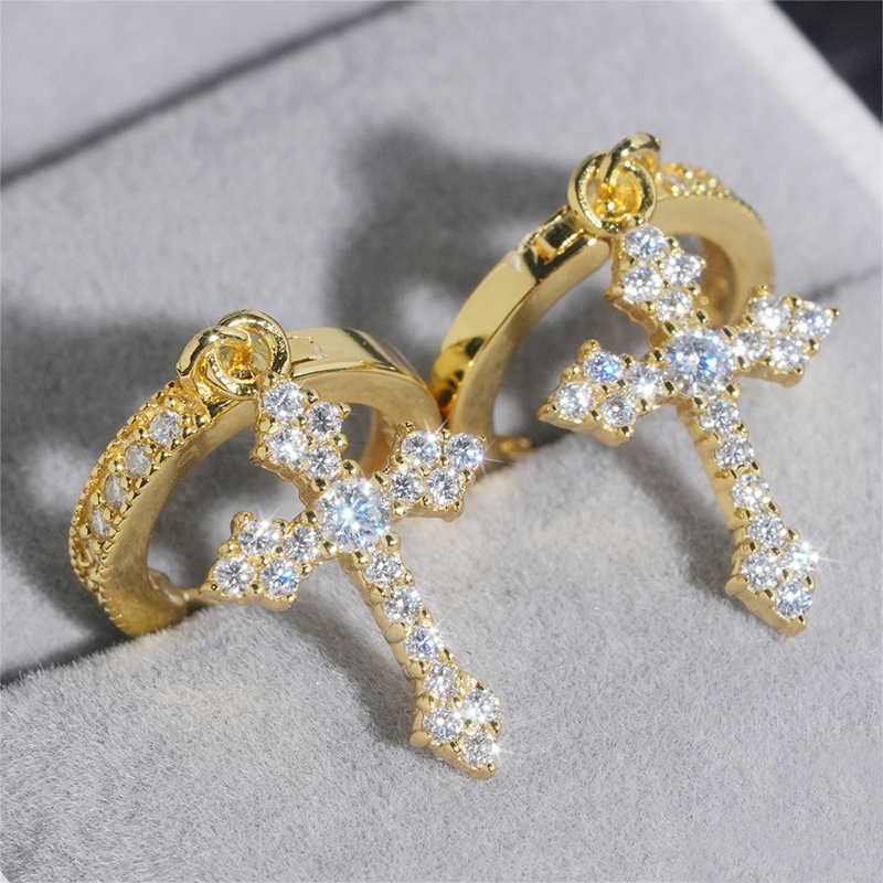 Sparkling Cross Moissanite Drop Earrings