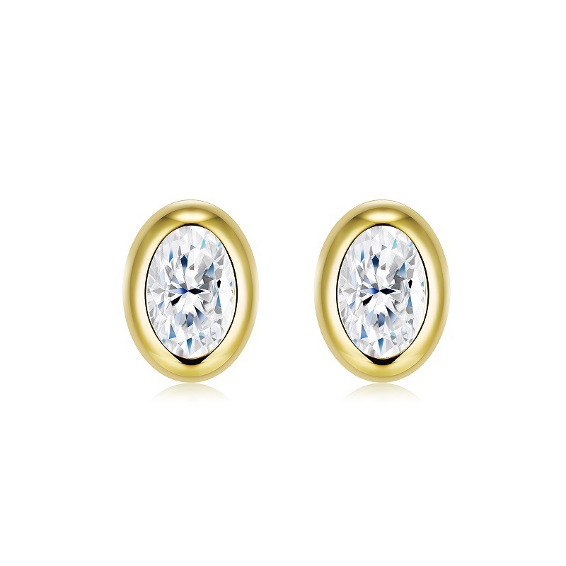 Bezel Oval Moissanite Stud Earrings