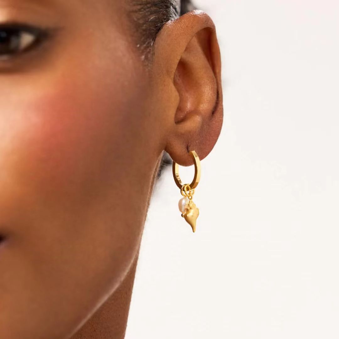 Asymmetrical Conch Baroque Pearl Drop Earrings