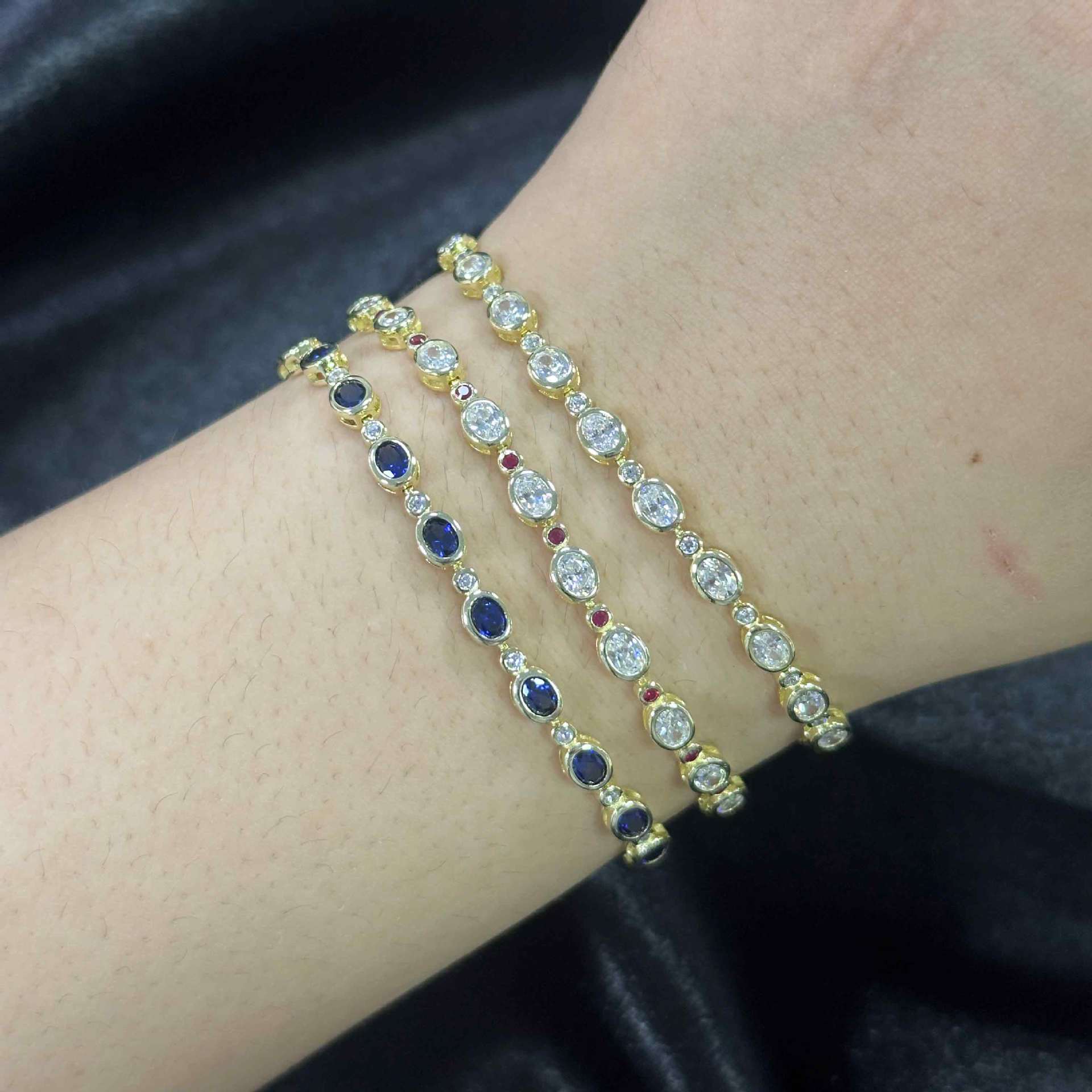 Bezel Oval Moissanite&Ruby Gemstone Bracelet