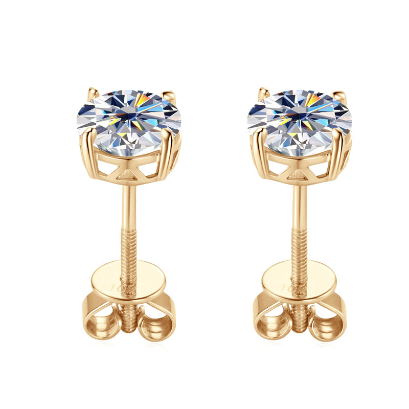 10K/14K Gold Four-Prong Screw Back Moissanite Earrings-VOOGME