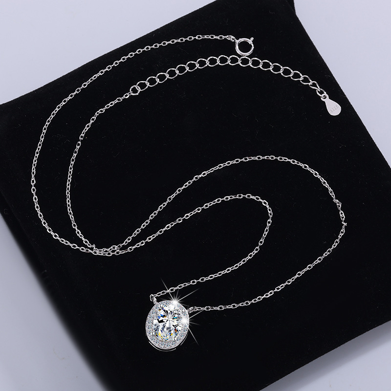 Oval Shape Halo Moissanite Necklace