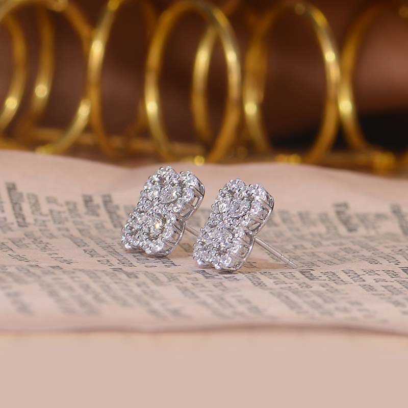Halo Clover Moissanite Stud Earrings