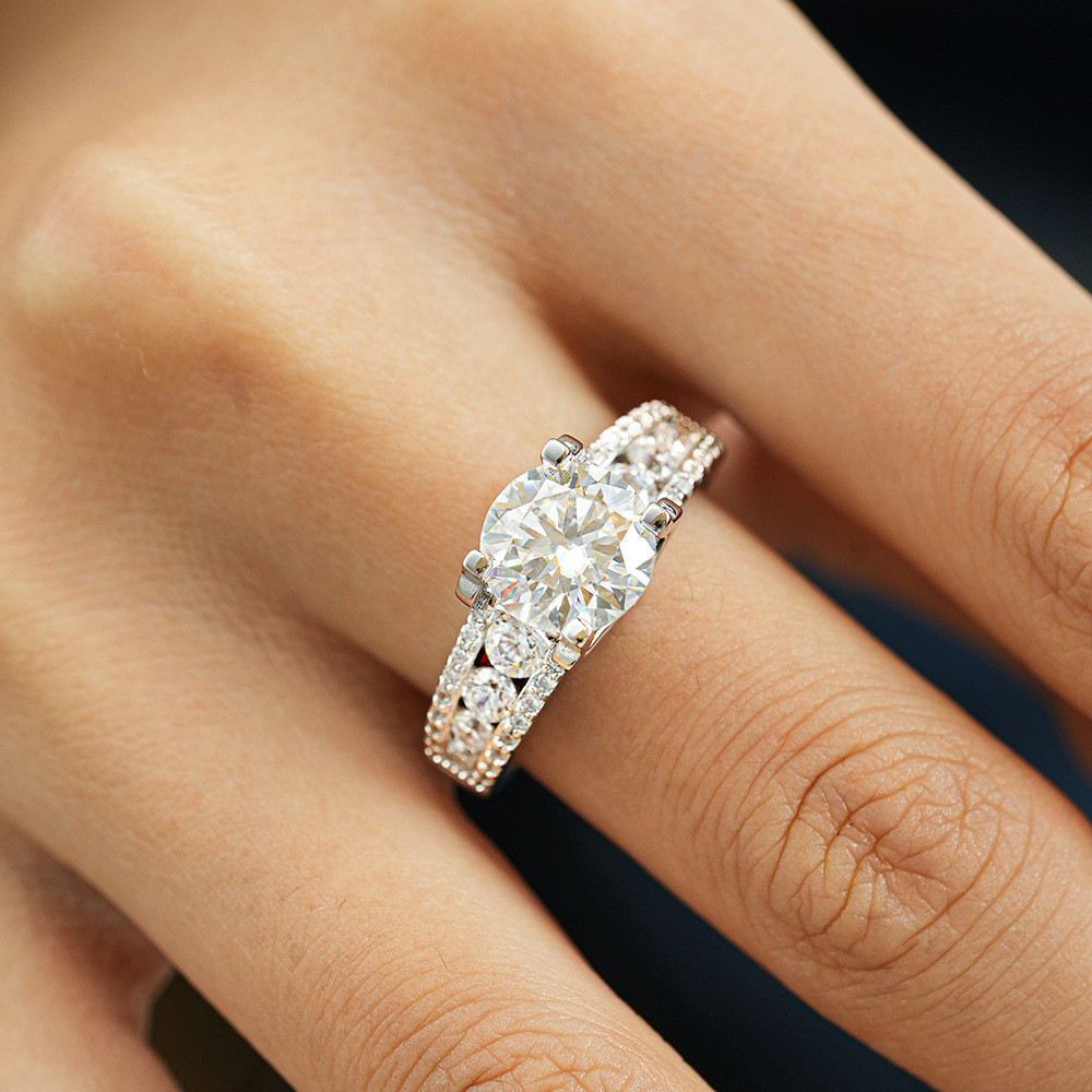 Channel Side-Stone Moissanite Ring