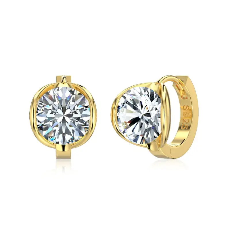 Half Bezel Round Moissanite Hoop Earrings