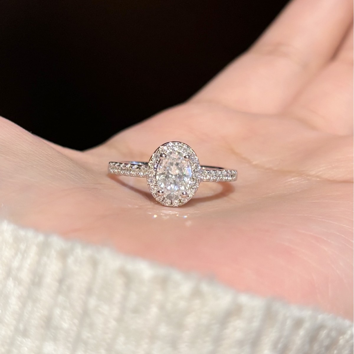 Oval Shape Halo Moissanite Ring