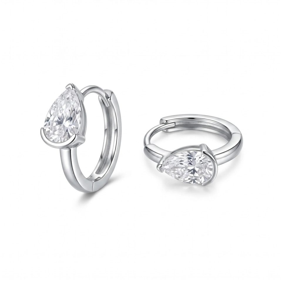 Half Bezel Pear Moissanite Hoop Earrings