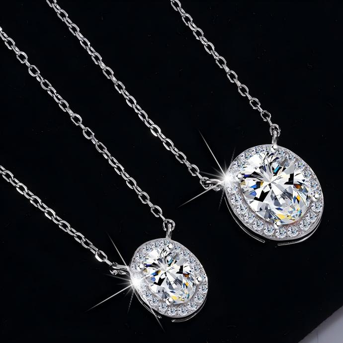 Oval Shape Halo Moissanite Necklace