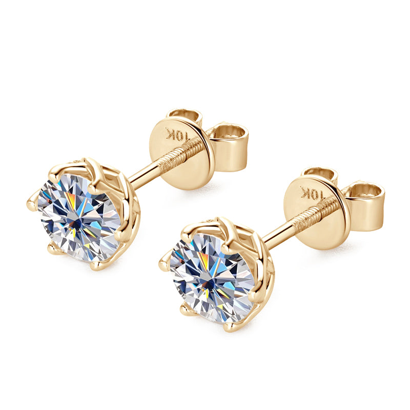 10K Gold Six-Prong Lace Threaded Moissanite Earrings-VOOGME
