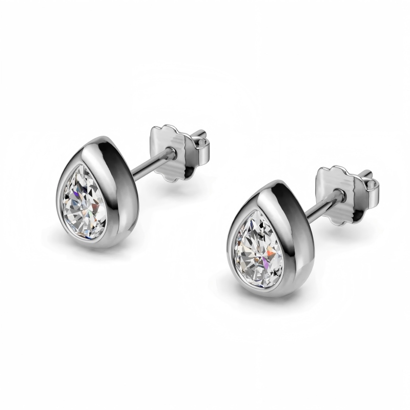 Bezel Pear Moissanite Stud Earrings