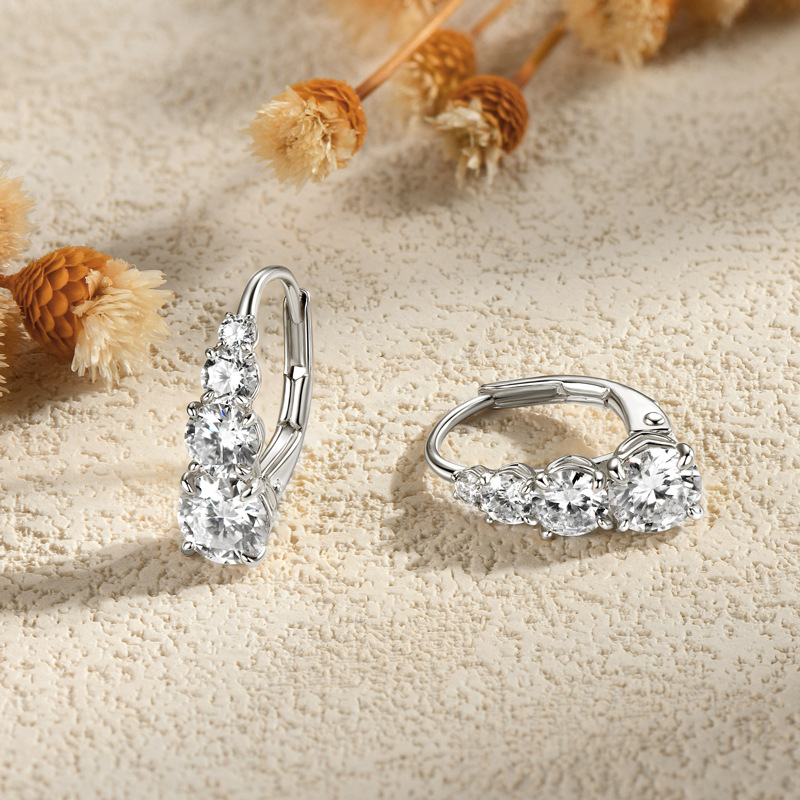 Carol Four-Stone Leverback Moissanite Earrings-VOOGME