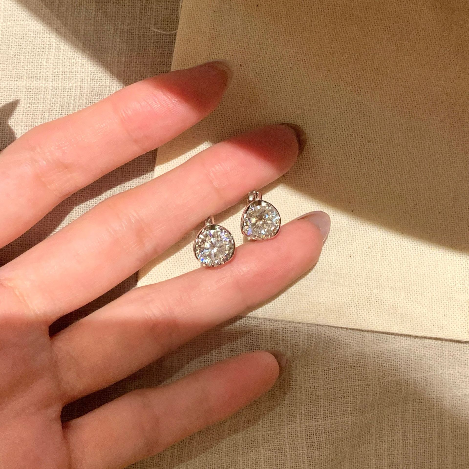 Half Bezel Round Moissanite Hoop Earrings