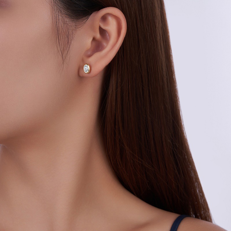 Bezel Oval Moissanite Stud Earrings
