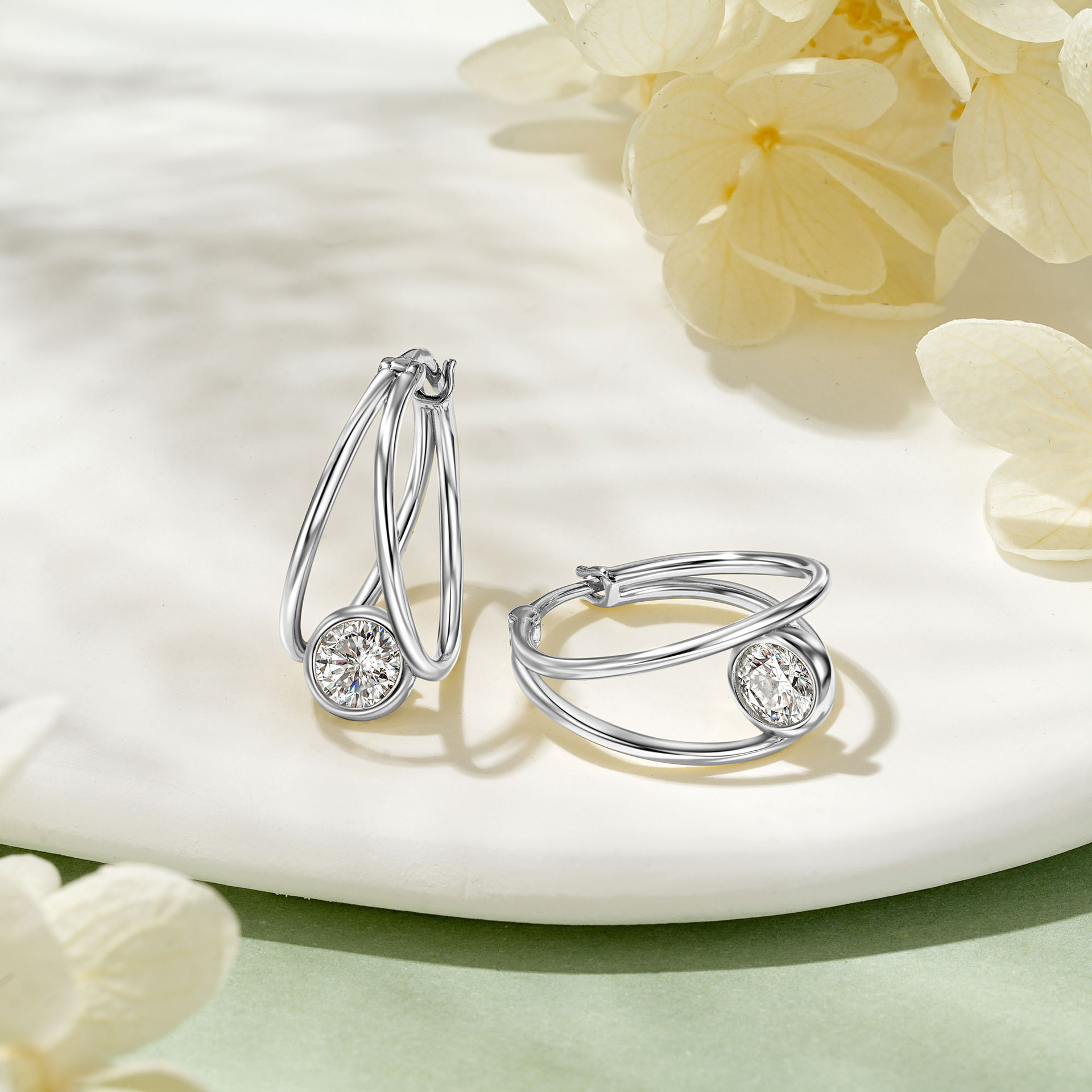 Double Layered Moissanite Hoop Earrings