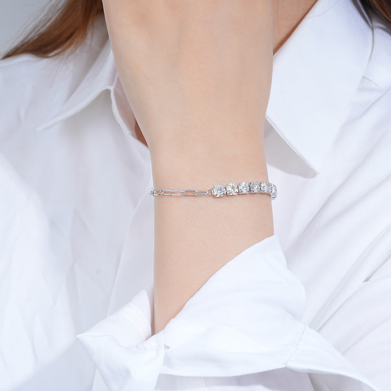 Half Paperclip and Tennis Moissanite Bracelet-VOOGME