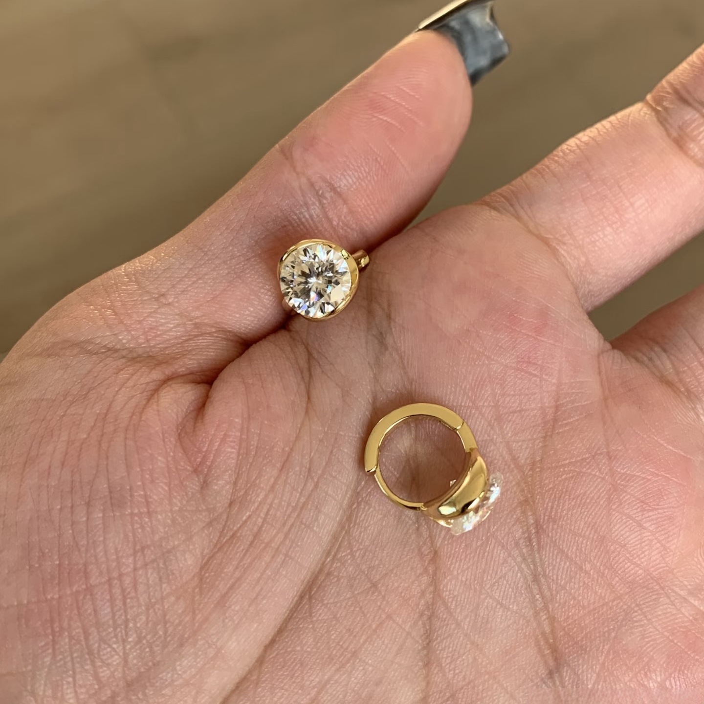 Half Bezel Round Moissanite Hoop Earrings