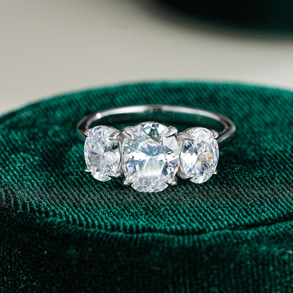 4CT Three-Stone Oval Moissanite Ring