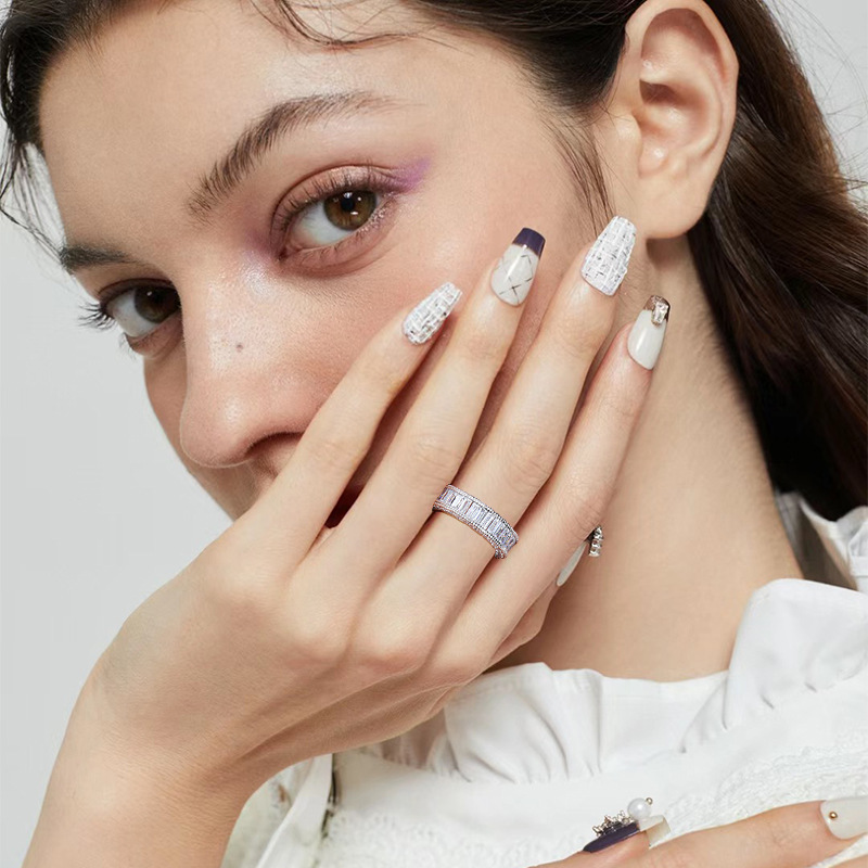 Emerald Cut Sona Diamond Wedding Band-VOOGME