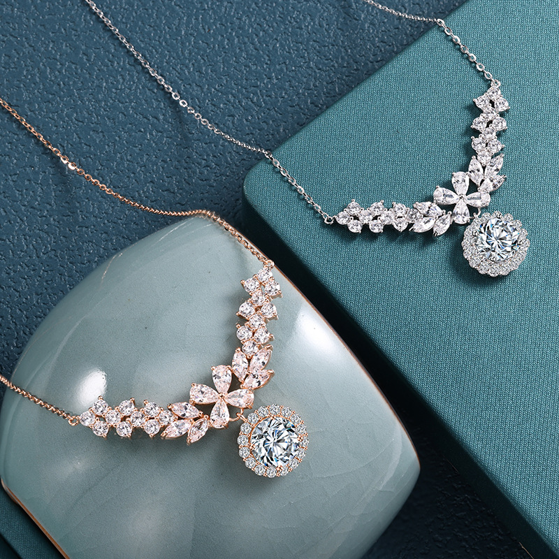 Leaf Cluster Halo Moissanite Necklace