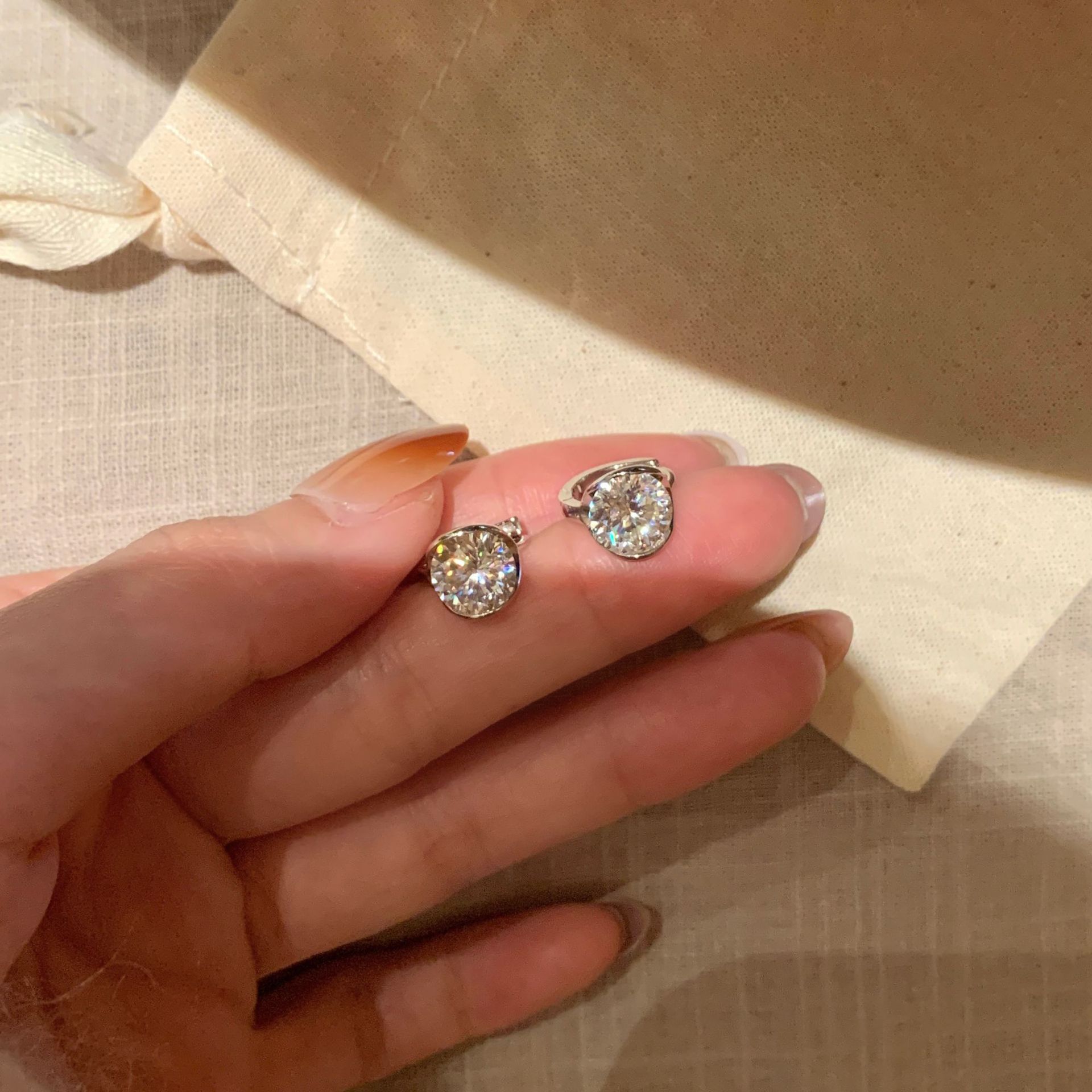 Half Bezel Round Moissanite Hoop Earrings