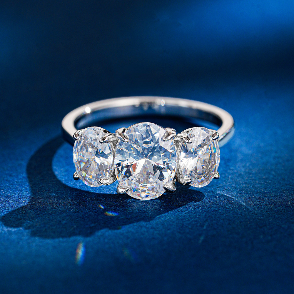 4CT Three-Stone Oval Moissanite Ring