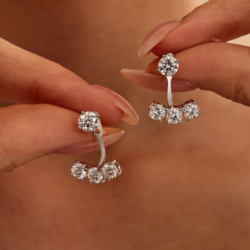 Cluster Round Moissanite Jacket Earrings
