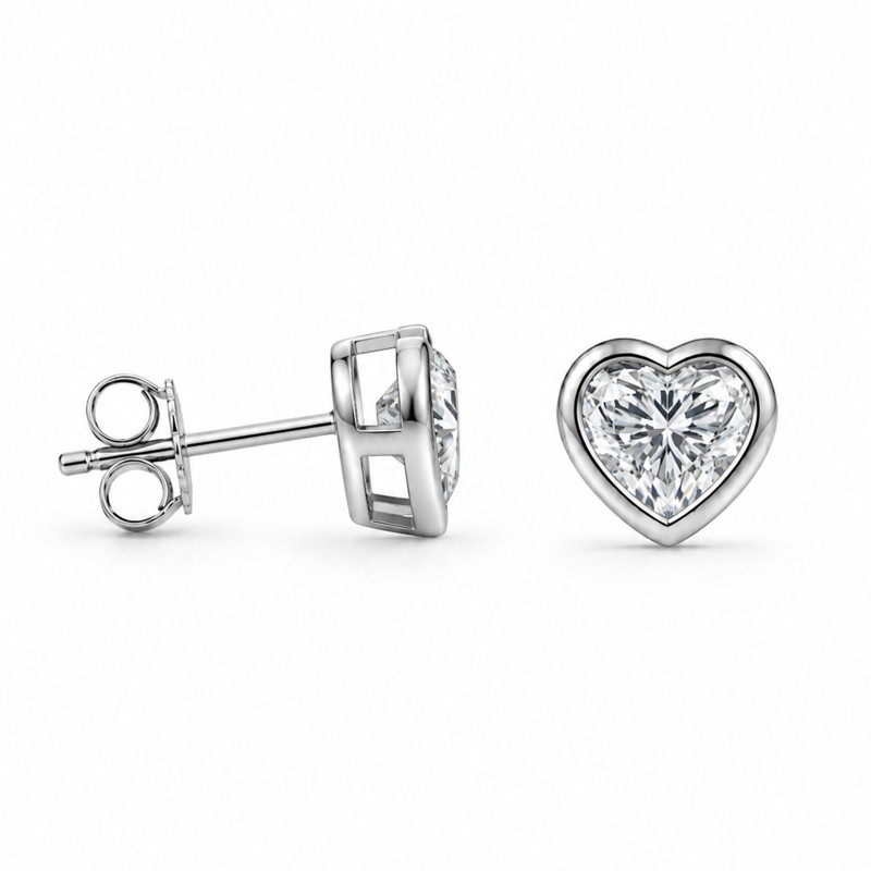 Bezel Heart Moissanite Stud Earrings