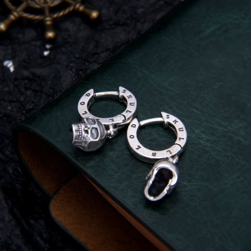 Vintage Skull Silver Drop Earrings